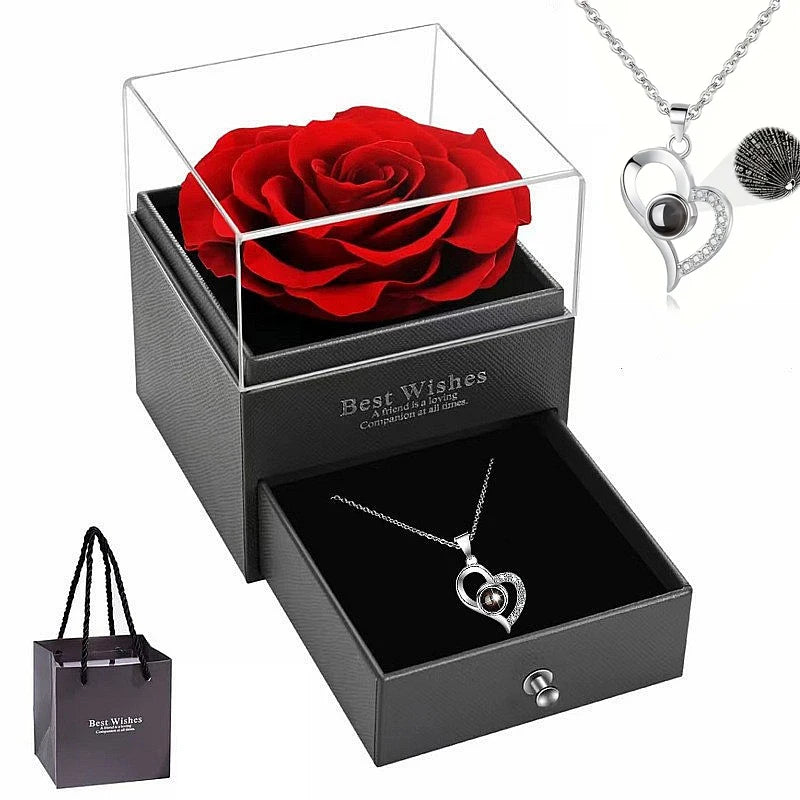 Heart-Shaped Red Rose Necklace